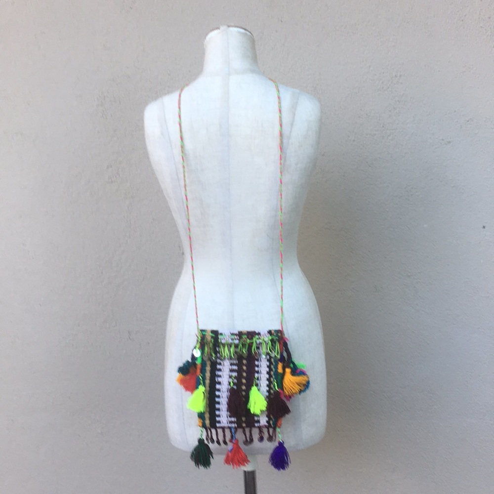 Bright and fun woven tassel mini crossbody purse